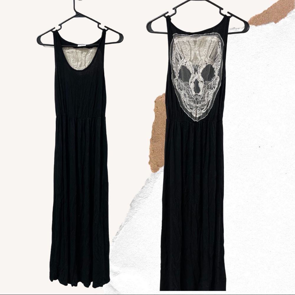 LA hearts black maxi dress. Skull lace on back- XS